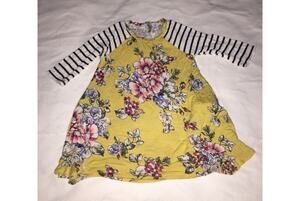 Pomelo Girls 4T Yellow Floral Raglan Top Striped Long Sleeve